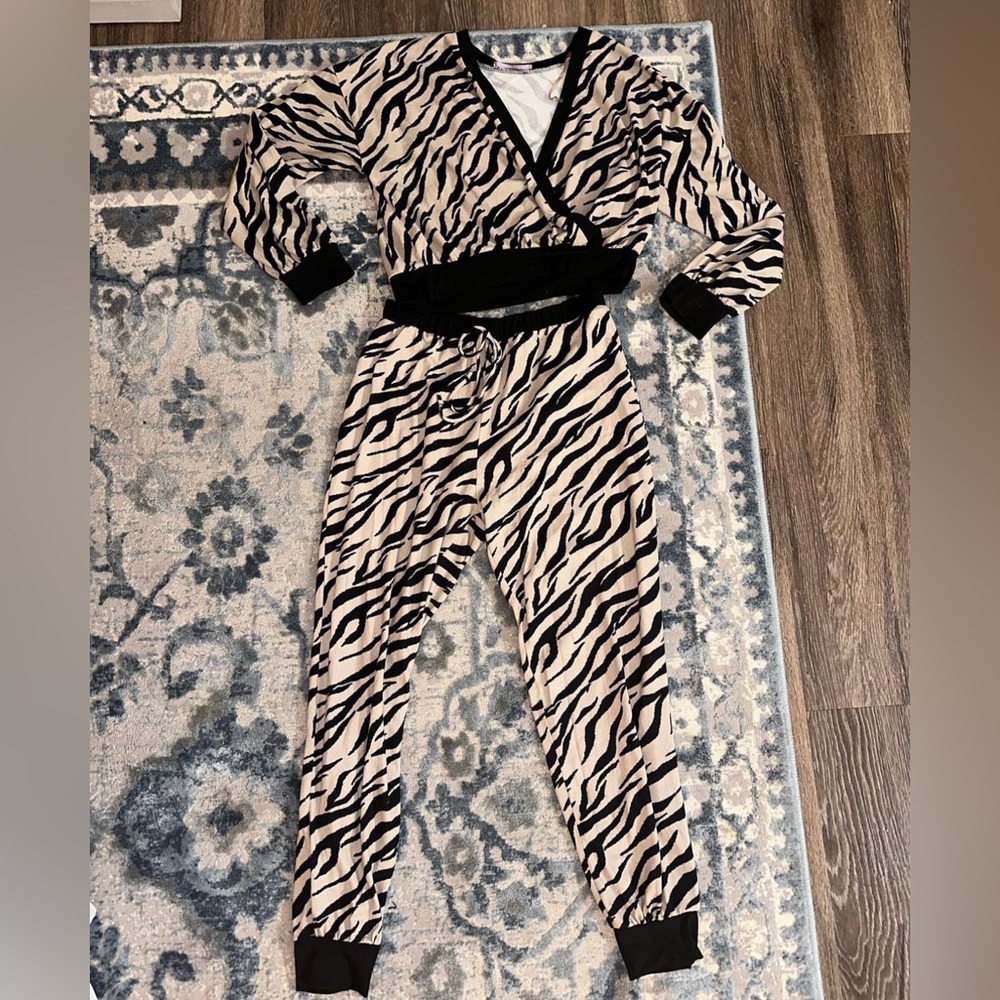 These Three Boutique 2 Piece Zebra Loungewear Set
